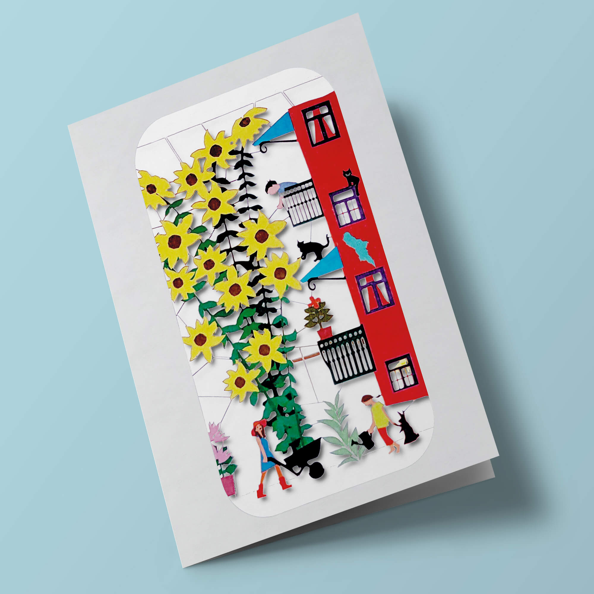 Carte découpée - Tournesols et appartements