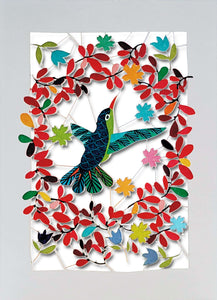 Carte découpée - Colibri et fleurs