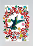 Carte découpée - Colibri et fleurs