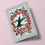 Carte découpée - Colibri et fleurs