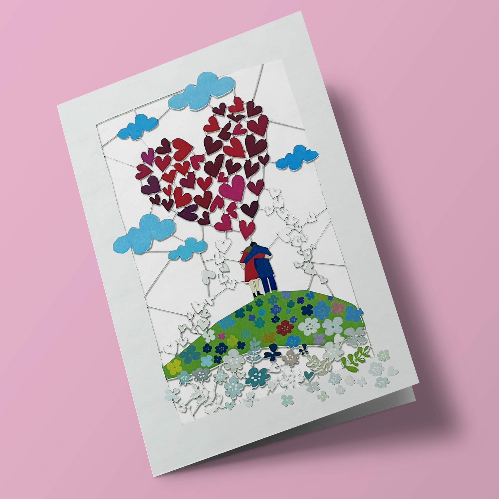 Carte découpée - Couple et grand cœur