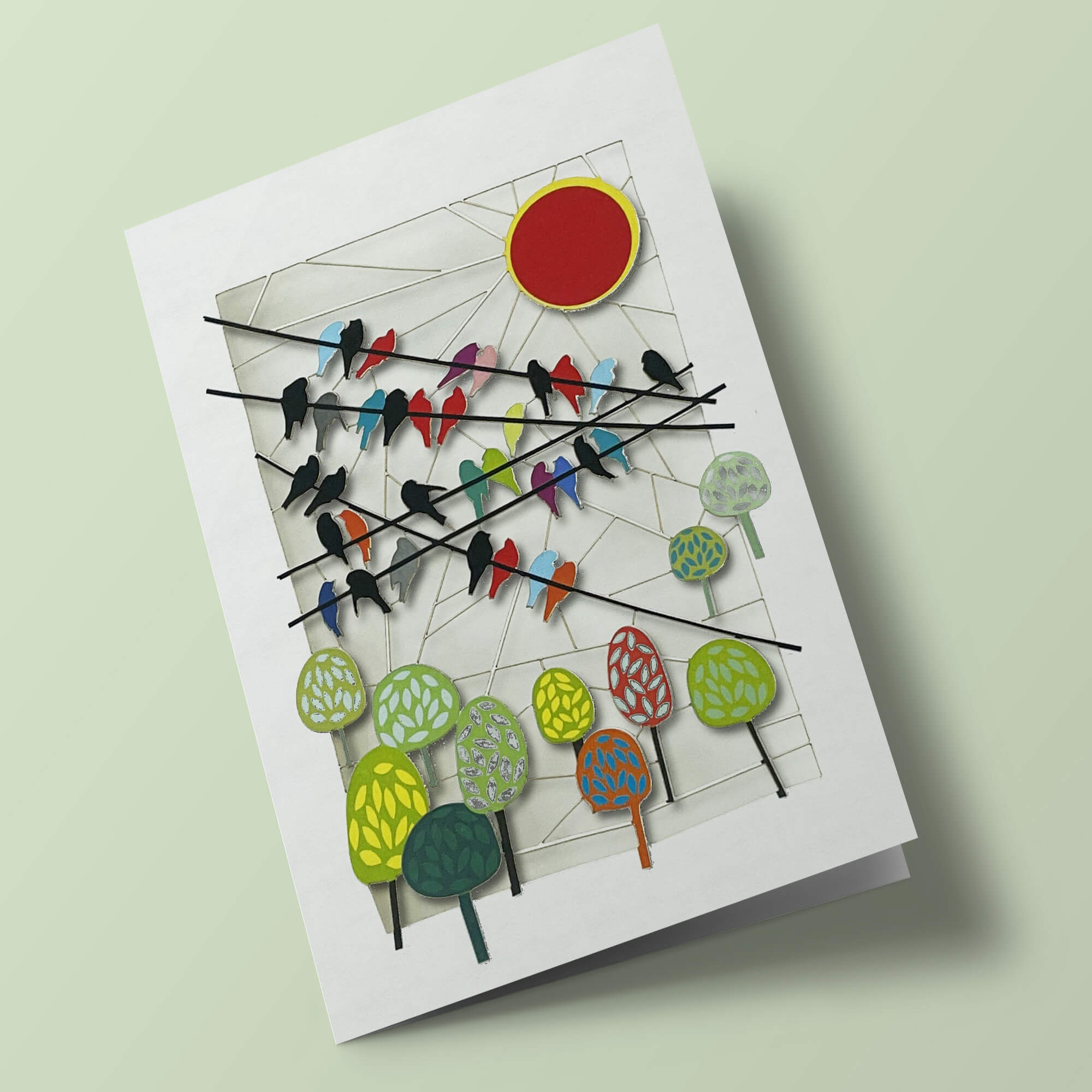 Carte découpée - Oiseaux sur fil électrique