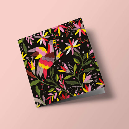 Fiesta - Oiseau et fleurs, fond noir