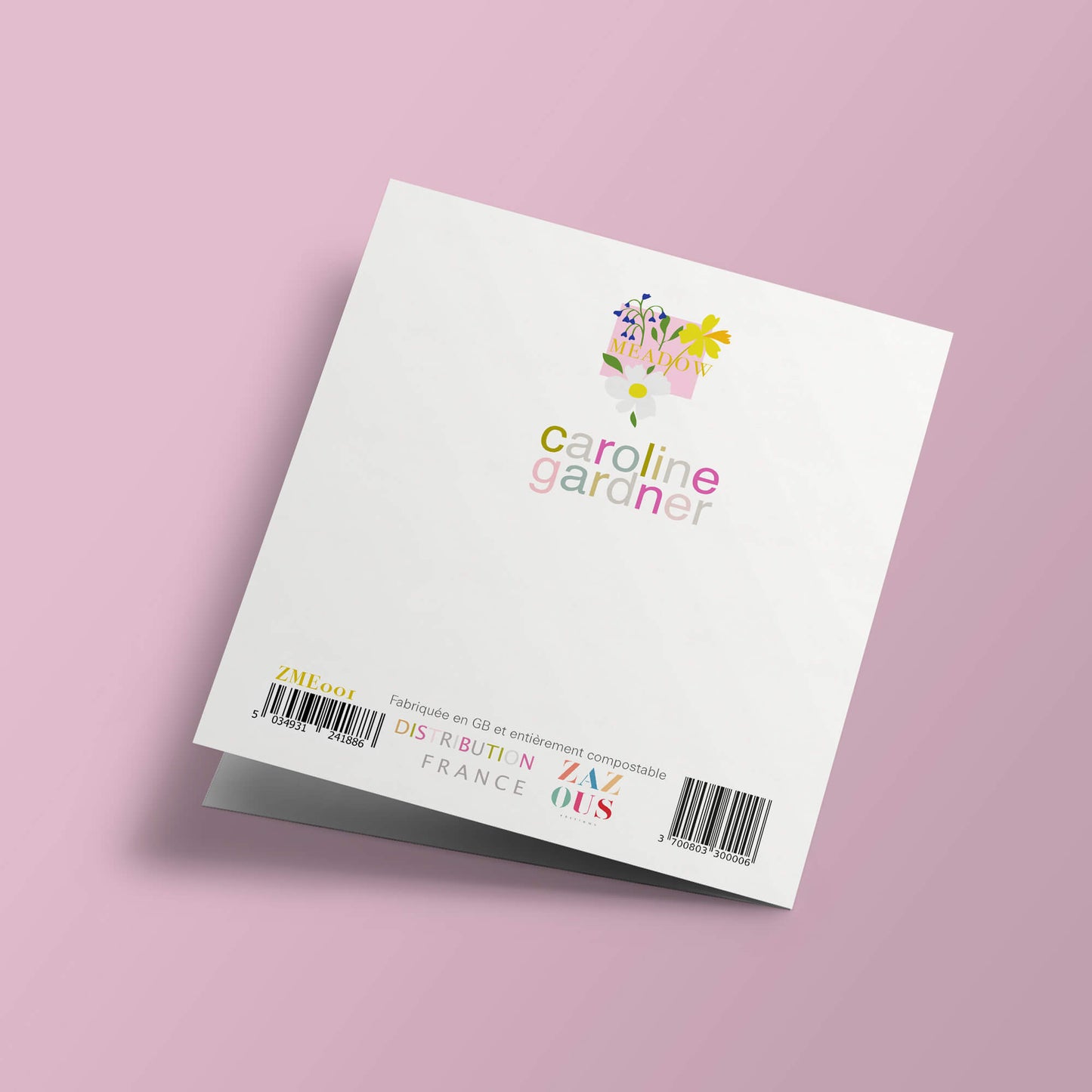 Meadow - Fleurs blanches et clochettes violettes sur fond rose