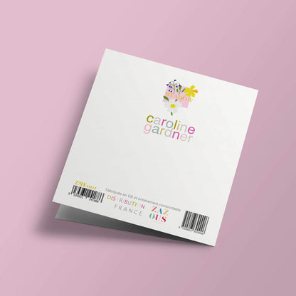 Meadow - Fleurs blanches et clochettes violettes sur fond rose