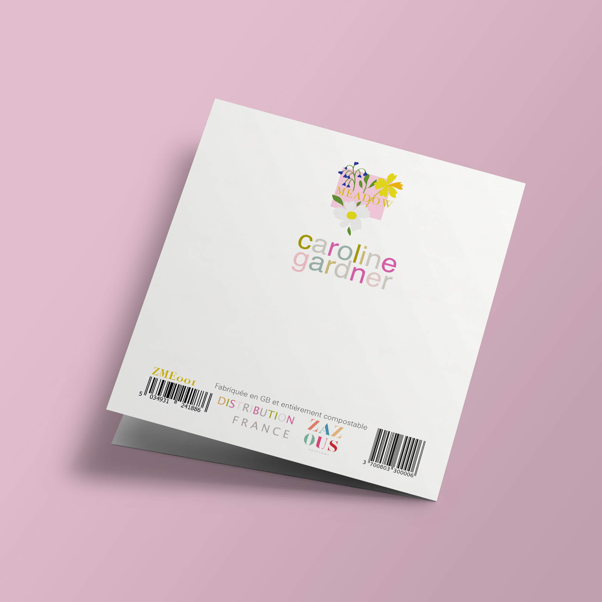 Meadow - Fleurs blanches et clochettes violettes sur fond rose