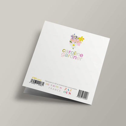 Meadow - Marguerites et fleurs roses sur fond gris, joyeux anniversaire