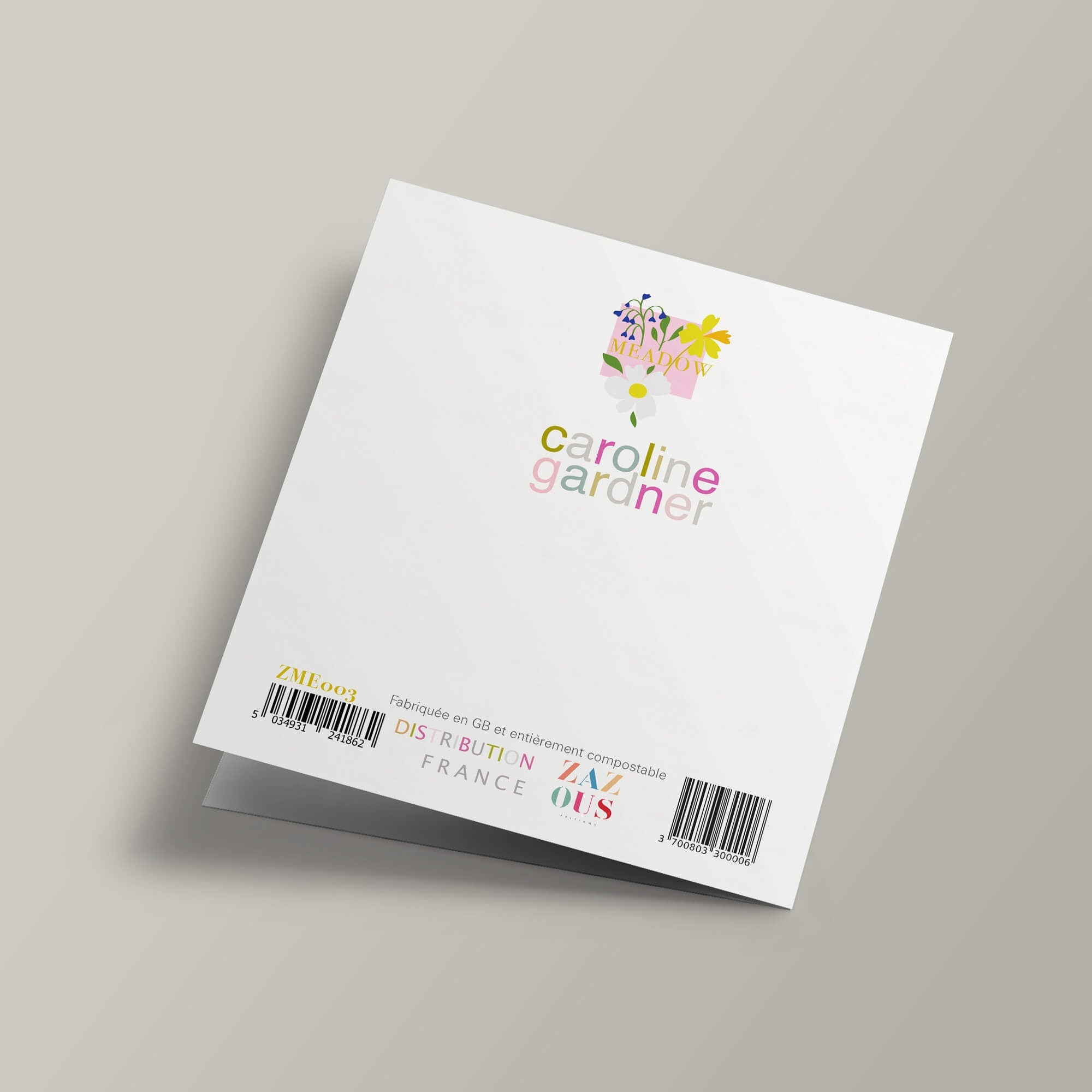 Meadow - Marguerites et fleurs roses sur fond gris, joyeux anniversaire