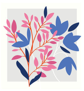 Meadow - Fleurs roses et bleues sur fond gris
