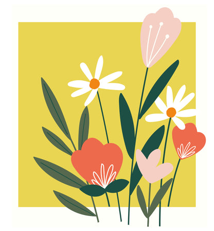 Meadow - Marguerites et coquelicots sur fond jaune