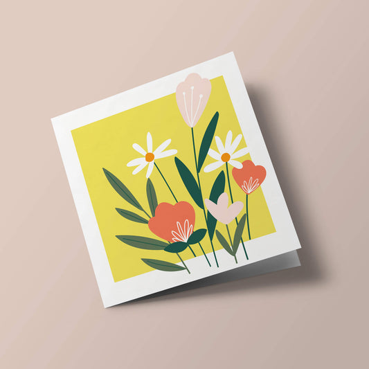 Meadow - Marguerites et coquelicots sur fond jaune