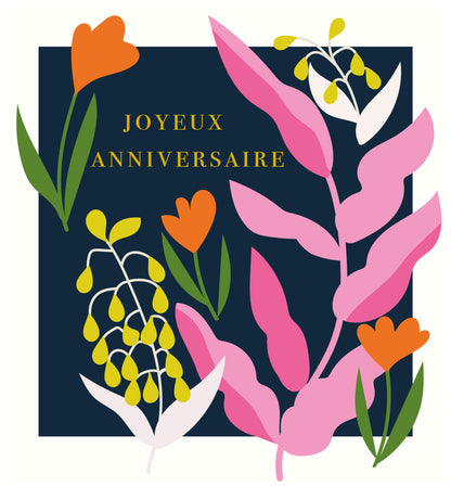Meadow - Fleurs de couleurs sur fond noir, joyeux anniversaire