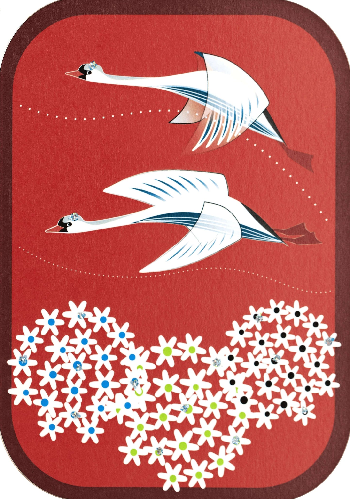 Journey - Cygnes Majestueux sur Fond Rouge