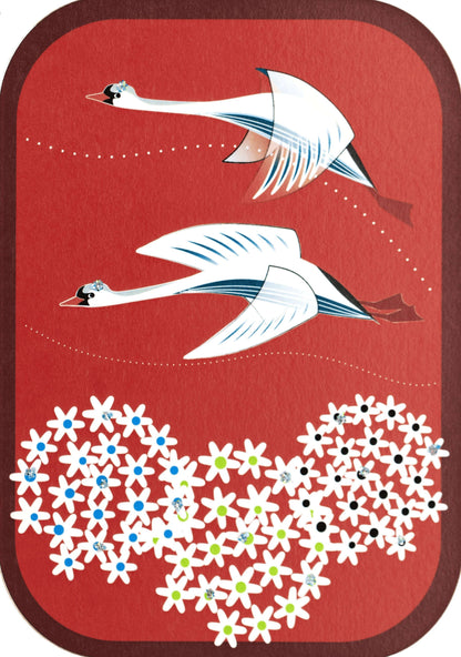 Journey - Cygnes Majestueux sur Fond Rouge