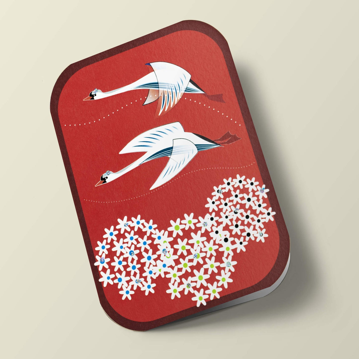 Journey - Cygnes Majestueux sur Fond Rouge