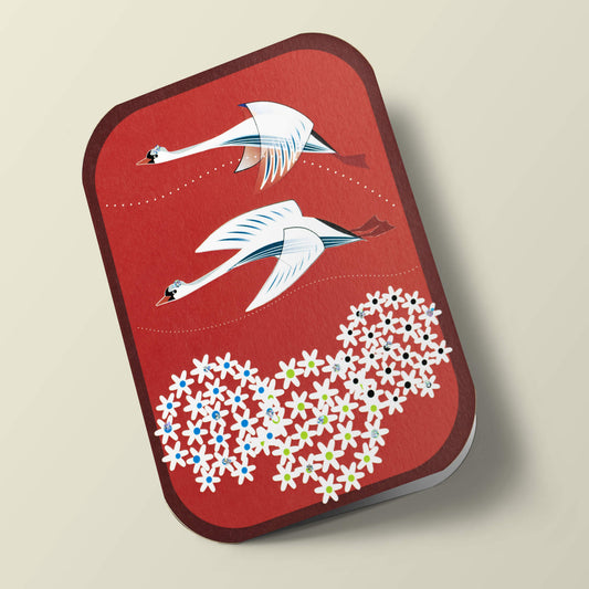 Journey - Cygnes Majestueux sur Fond Rouge