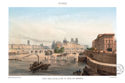 Paris Lithographie - Pont-Neuf, Ile de la Cité et Hôtel des Monnaies