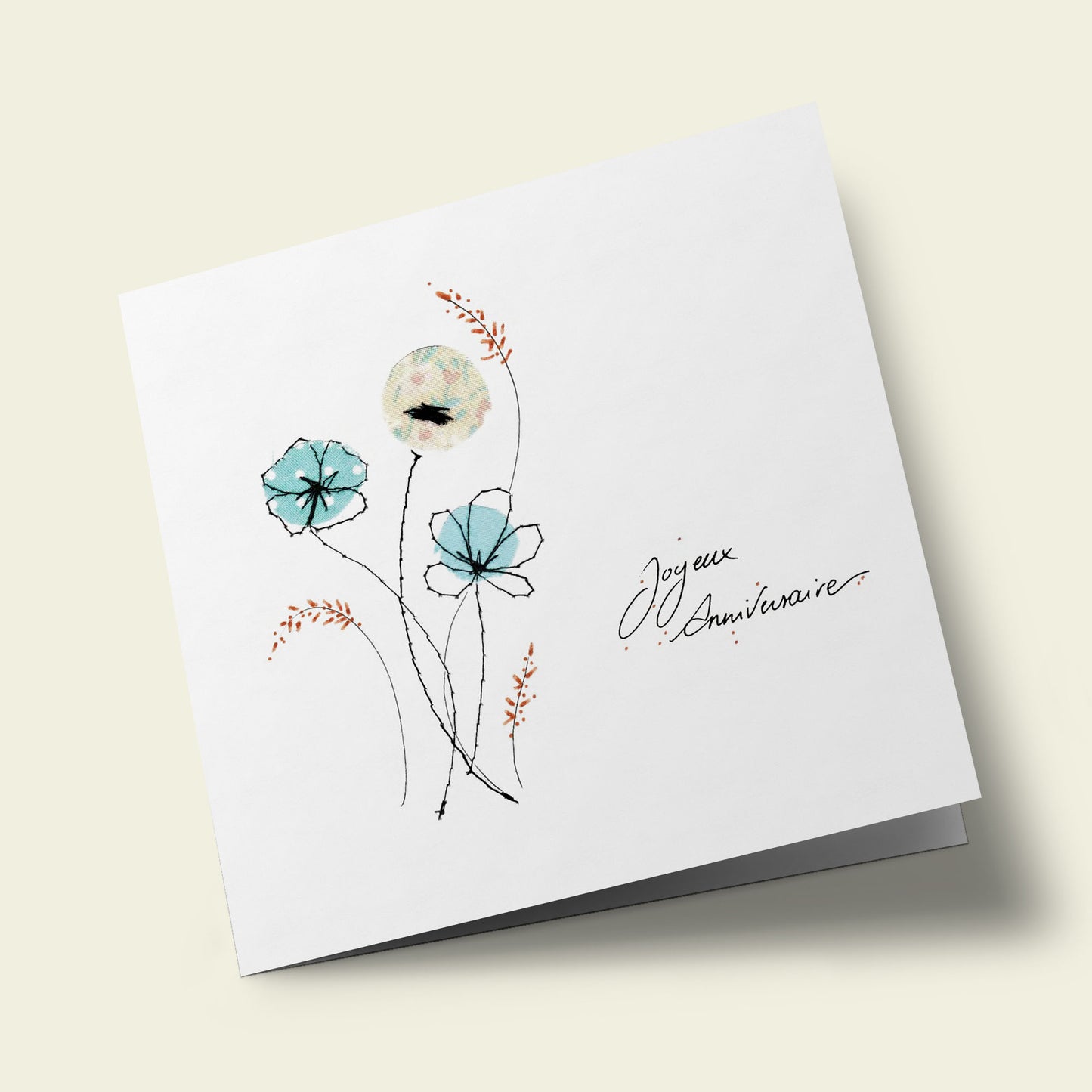 Cousue de fil blanc - Trois fleurs, anniversaire
