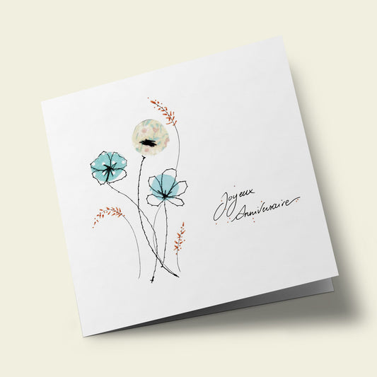 Cousue de fil blanc - Trois fleurs, anniversaire
