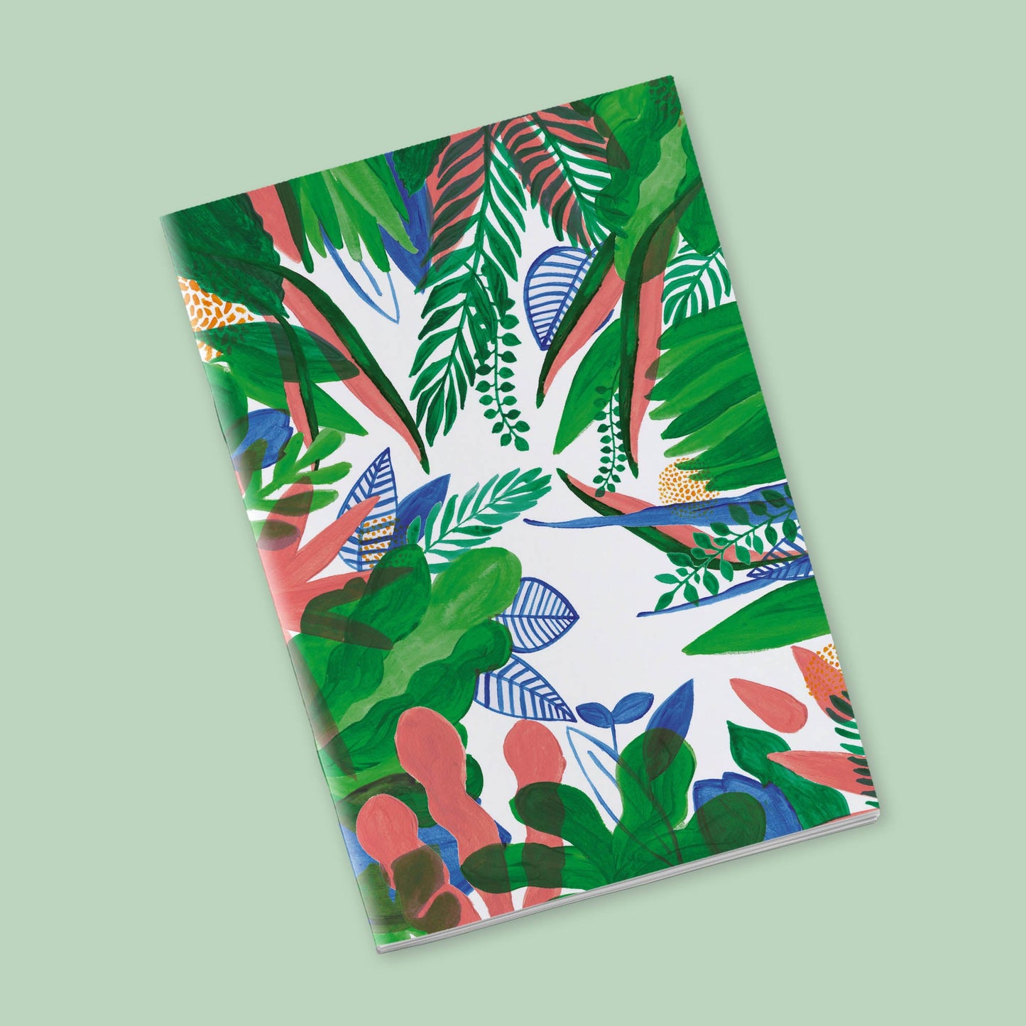Petit Carnet - Feuilles vertes, corailles et bleues