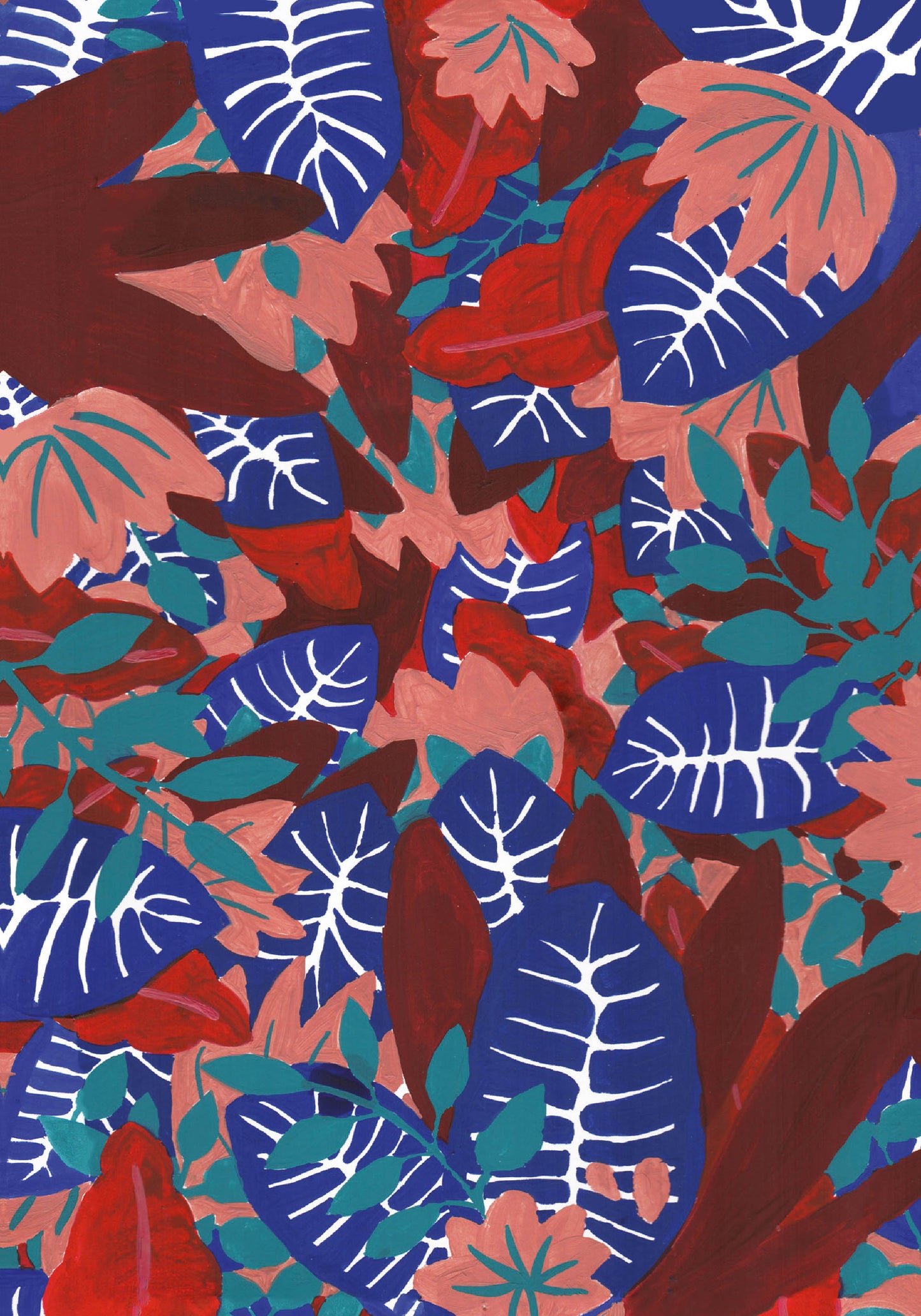 Petit Carnet - Feuilles bleues, rouges, et corailles
