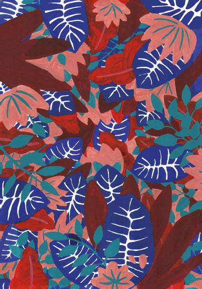 Petit Carnet - Feuilles bleues, rouges, et corailles