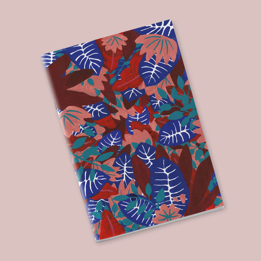 Petit Carnet - Feuilles bleues, rouges, et corailles