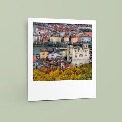 Carte polaroid - Vue Aérienne de la Cathédrale Saint-Jean-Baptiste, Lyon