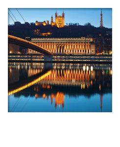 Carte polaroid - Palais de justice, Fourvière et pont par nuit, Lyon