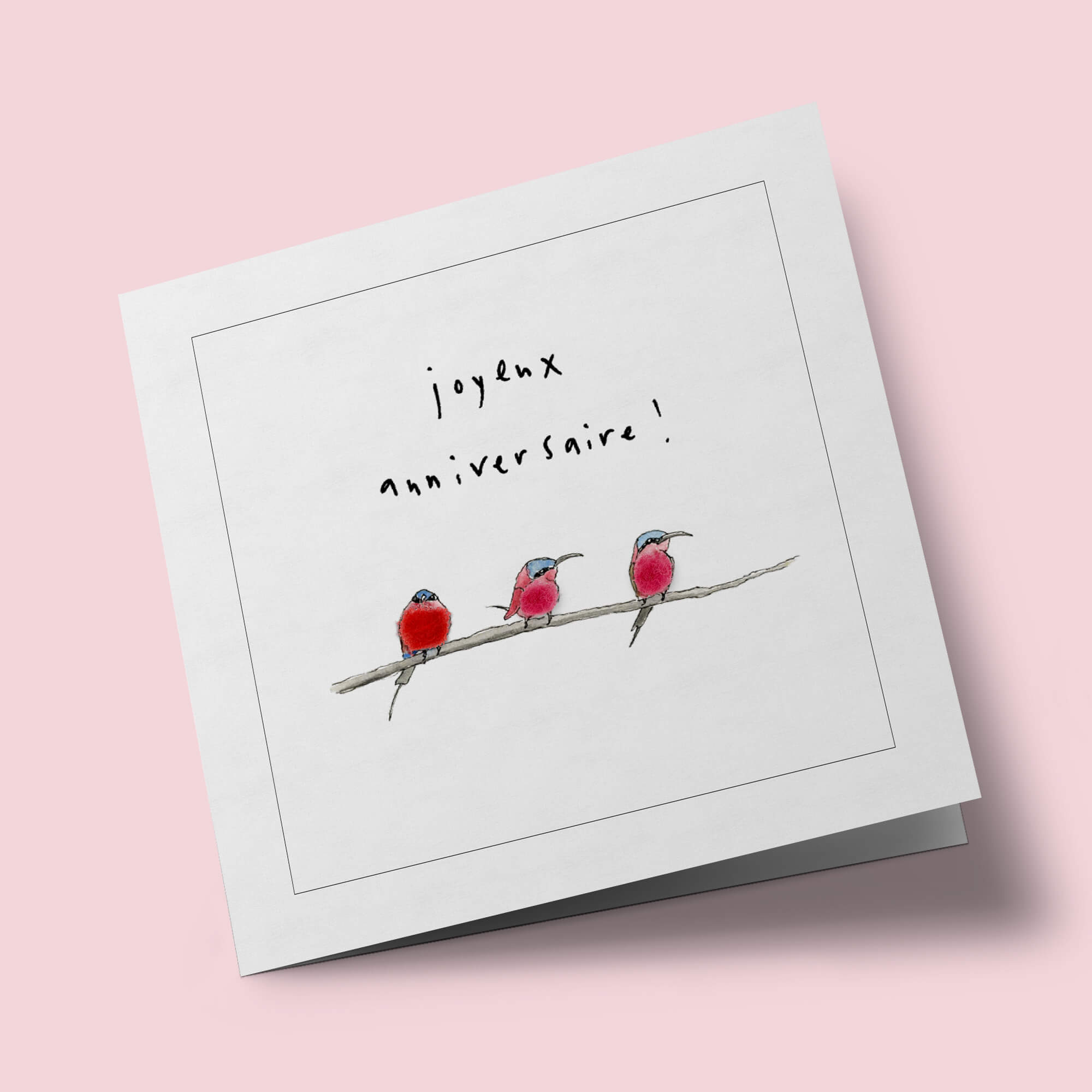 Touffes de laine - Trois oiseaux roses