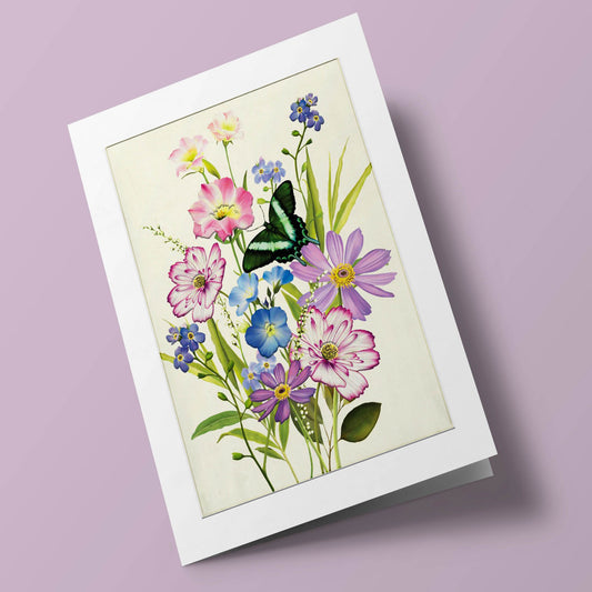 Bouquets - Fleurs roses et papillon vert