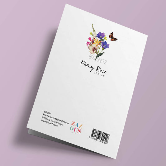 Bouquets - Fleurs roses et papillon vert
