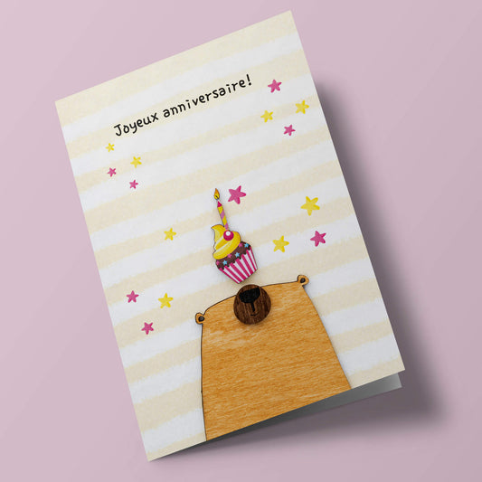Bouts de bois - Joyeux anniversaire, ours et cupcake