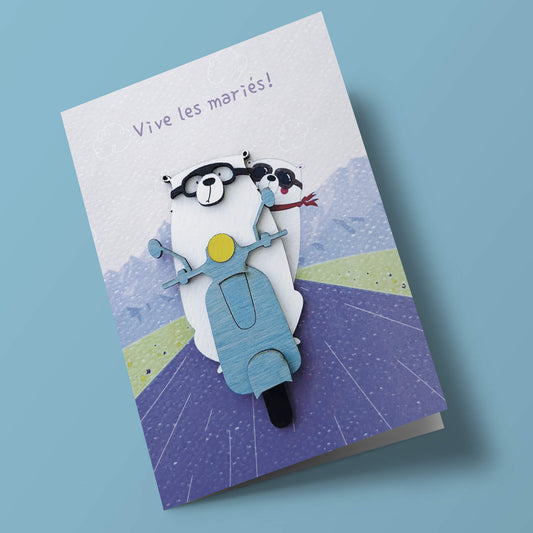 Bouts de bois - "Vive les mariés !" Deux ours sur un scooter