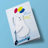 Bouts de bois - "Joyeux anniversaire" Ours sur scooter avec ballons