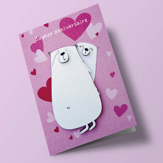 Bouts de bois - "Joyeux anniversaire" Deux ours amoureux