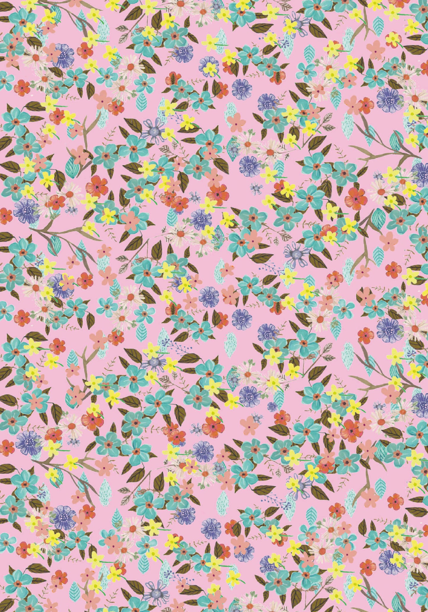 Small Notebook - Small, bright flowers on a pastel pink background