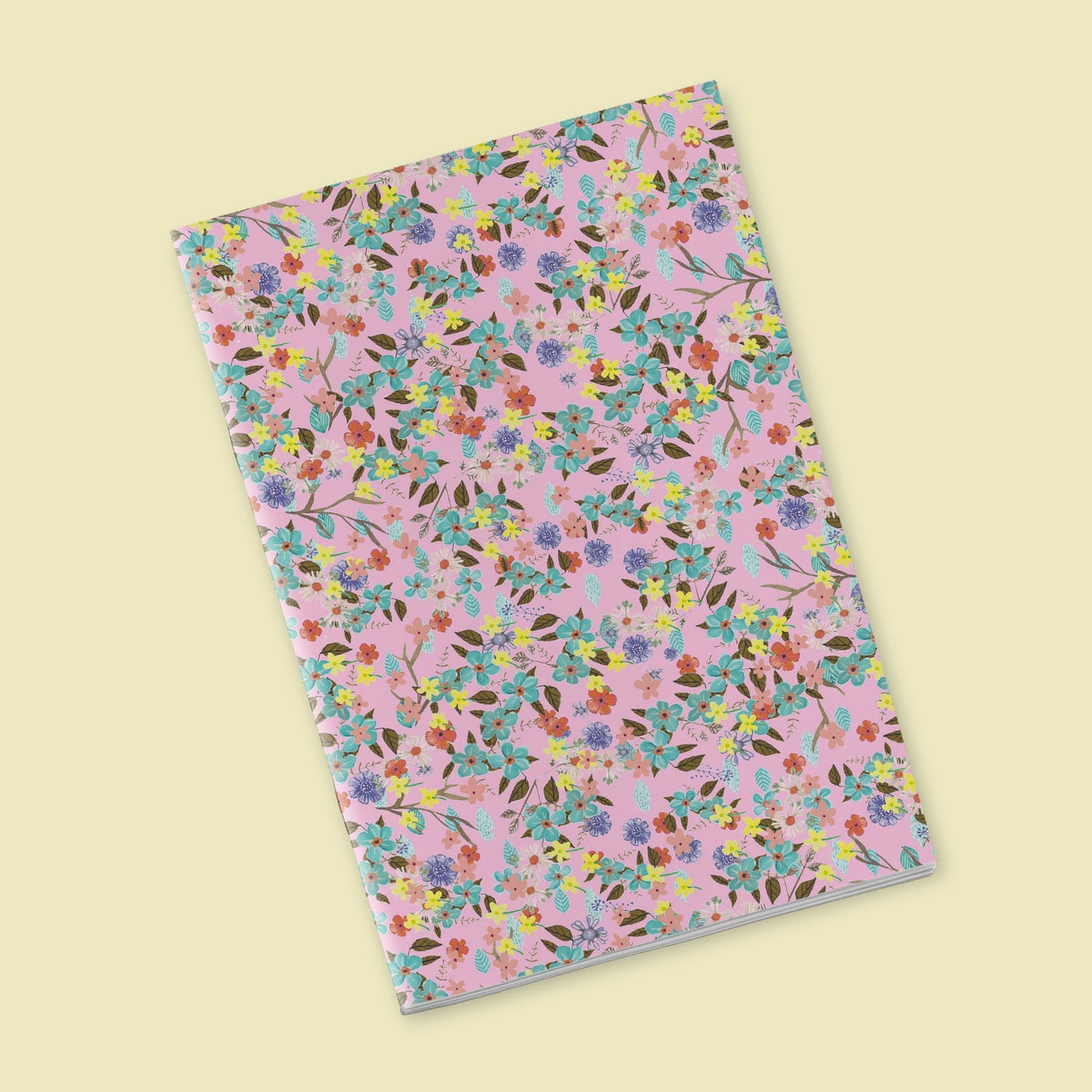 Small Notebook - Small, bright flowers on a pastel pink background