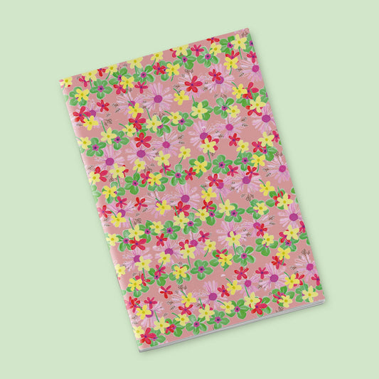 Small Notebook - Small fluorescent flowers on a pink background