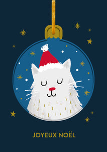 Boules de Noël - Chat qui porte un chapeau de père Noël