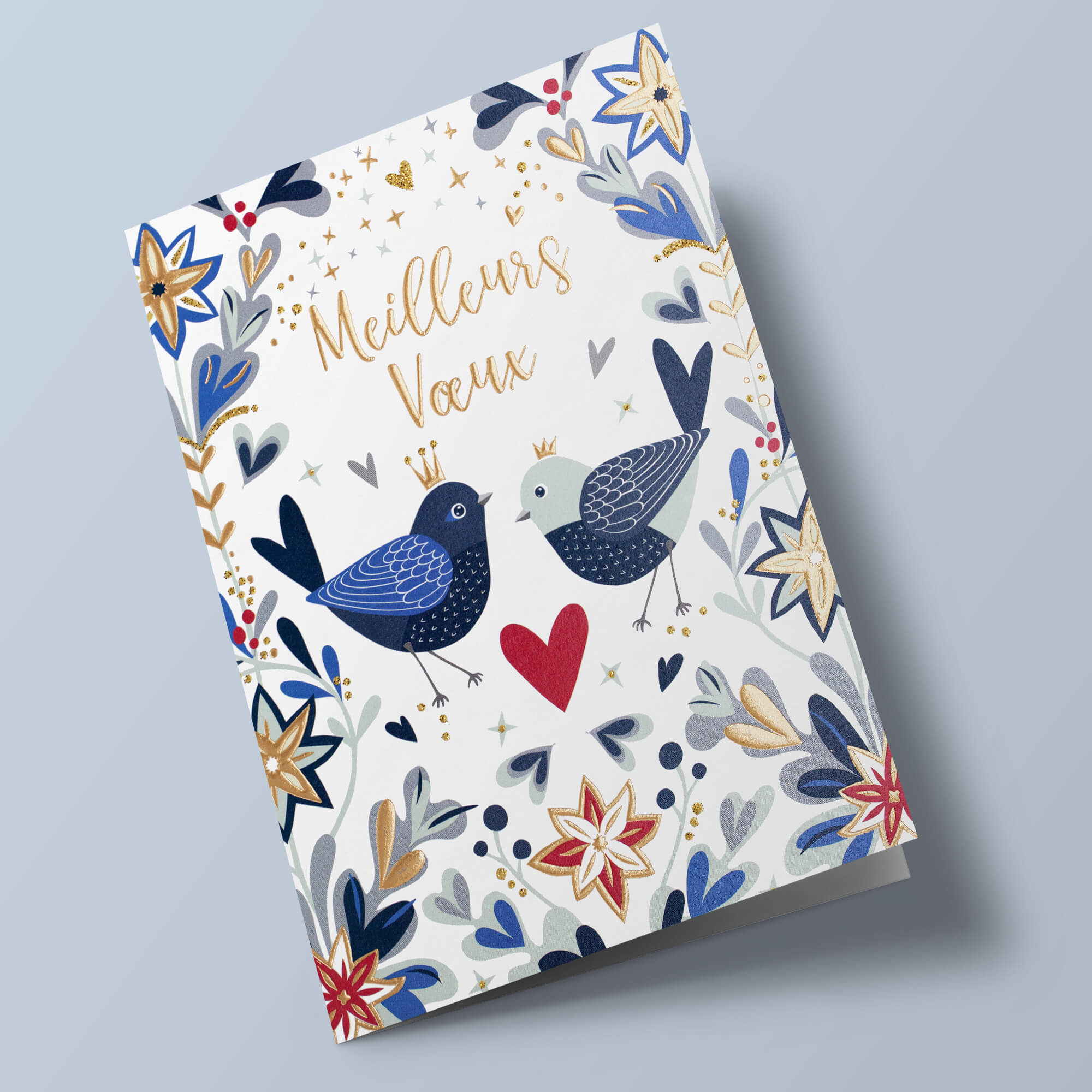 Noël Bleu Folk - Meilleurs voeux oiseaux bleus