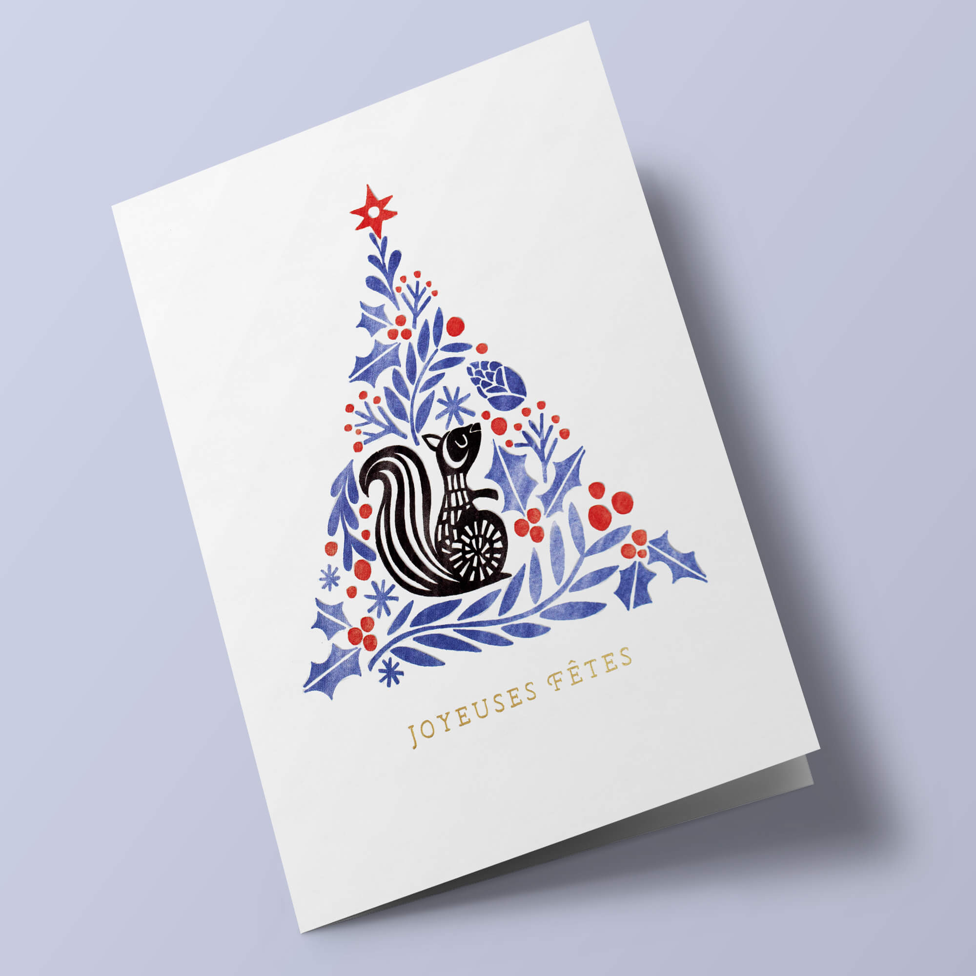 Noël Bleu Folk - Joyeuses fêtes, sapin et écureuil