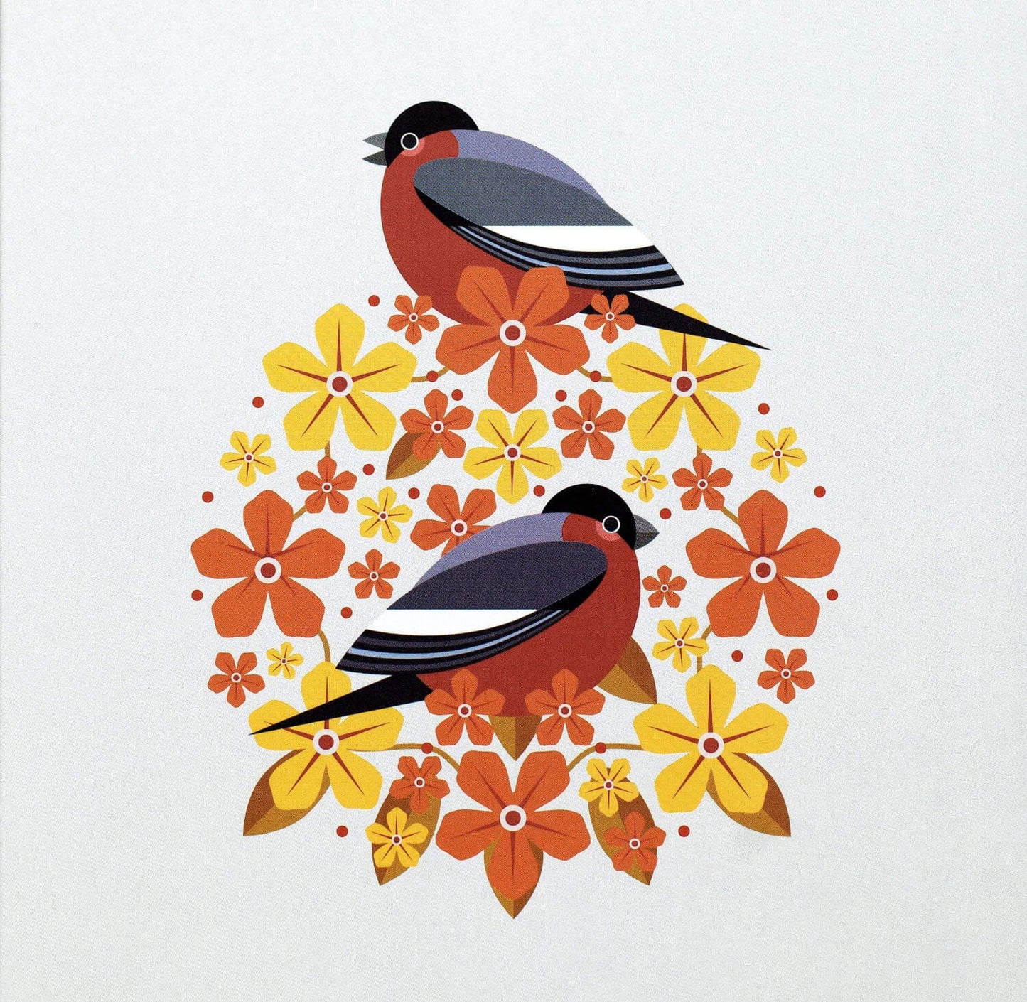 I like birds - Oiseaux bouvreuils parmi les fleurs
