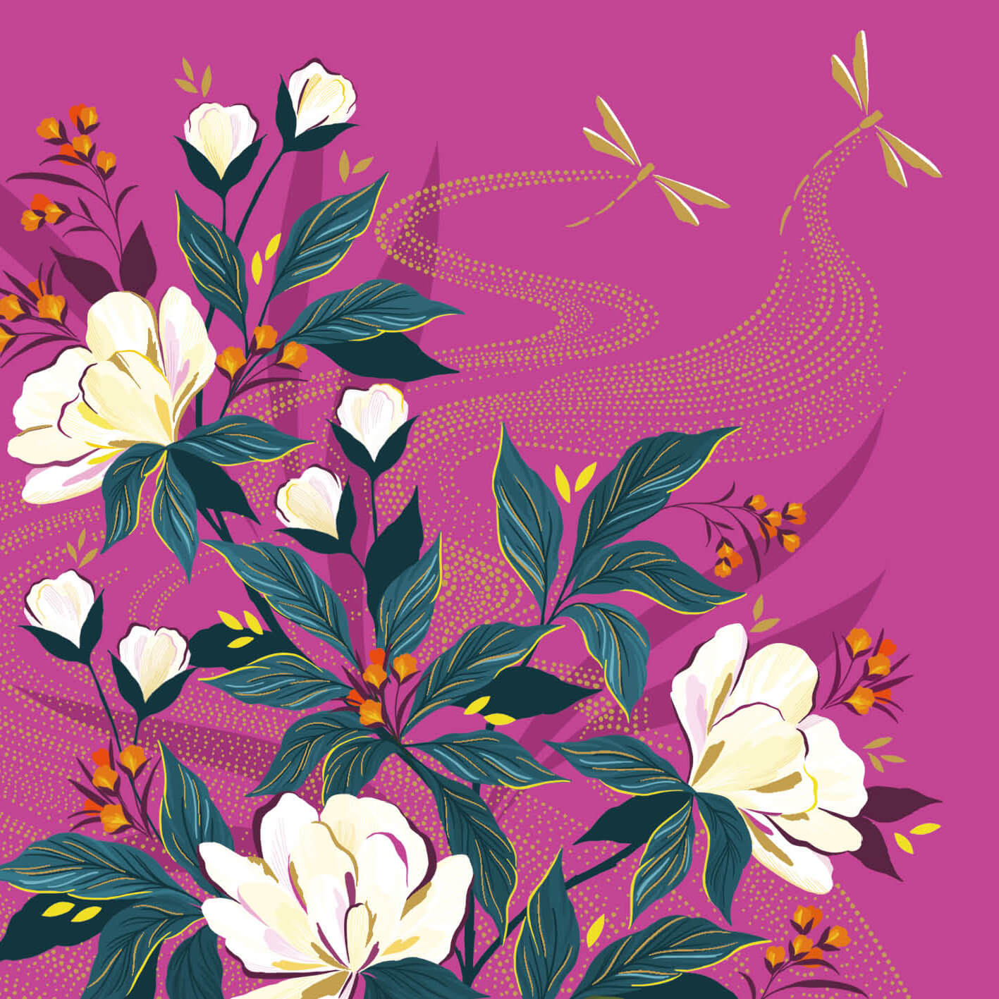 Sara Miller - Fleurs et libellules