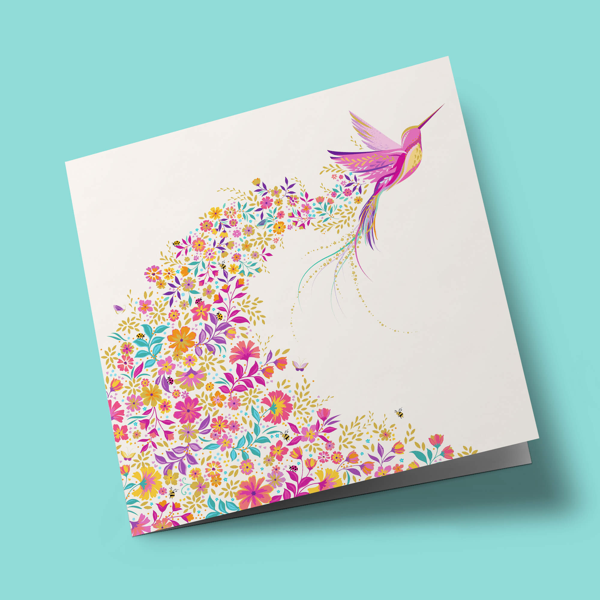 Sara Miller - Colibri rose et fleurs