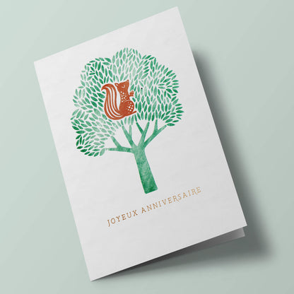 Stamp - Ecureuil dans un arbre, joyeux anniversaire