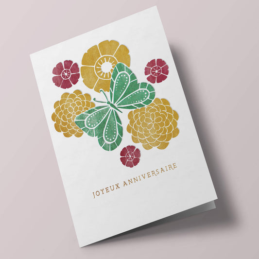 Stamp - Papillon et fleurs, joyeux anniversaire