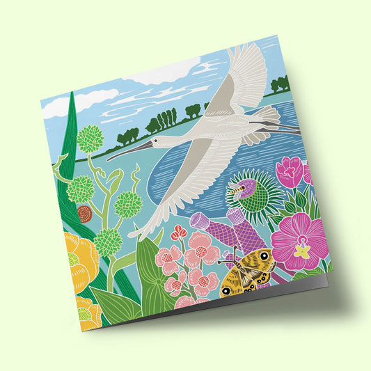 Nature Trail - Spoonbill and flowers in front of the lake