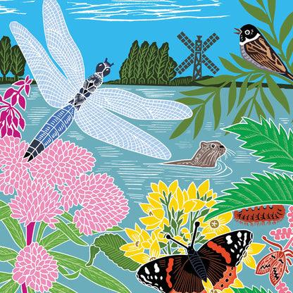 Nature Trail - Dragonfly, otter and flowers at the pond