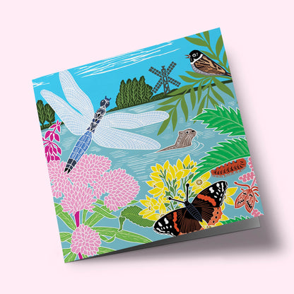 Nature Trail - Dragonfly, otter and flowers at the pond